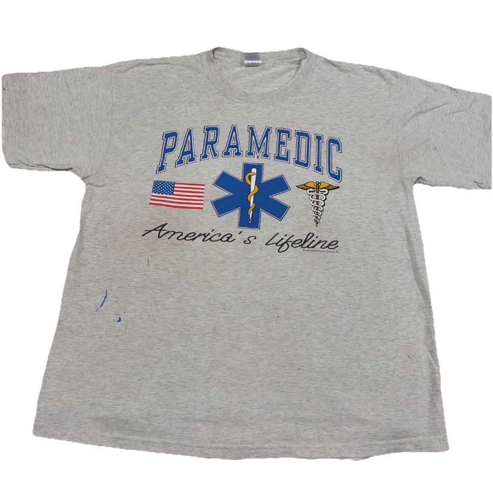 Vintage 90s EMT Paramedic TShirt Adult XL 1995 Americas Lifeline Paint Stains